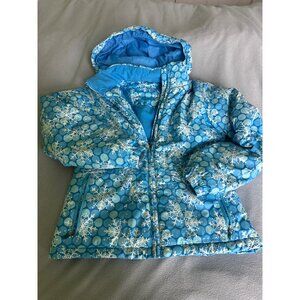 LL Bean Jacket Girls Large Insulated Zip Hood Snowflake Puffer Coat Blue